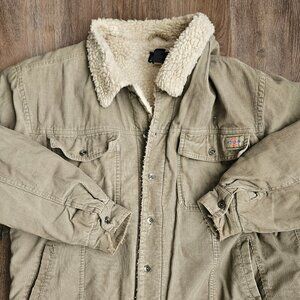 Vintage Dickies Sherpa Corduroy Trucker Jacket XXL Tan Distressed Workwear Chore